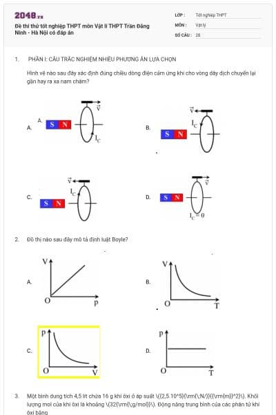 Đề thi thử tốt nghiệp THPT môn Vật lí THPT Trần Đăng Ninh - Hà Nội có đáp án