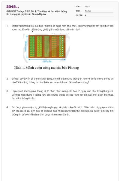 Giải SGK Tin học 5 CD Bài 1. Thu thập và tìm kiếm thông tin trong giải quyết vấn đề có đáp án