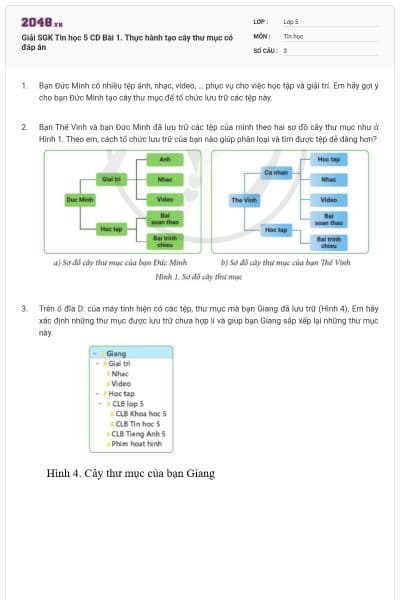 Giải SGK Tin học 5 CD Bài 1. Thực hành tạo cây thư mục có đáp án