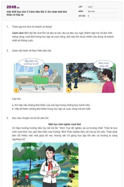 Giải SGK Đạo đức 5 Cánh diều Bài 3: Em nhận biết khó khăn có đáp án