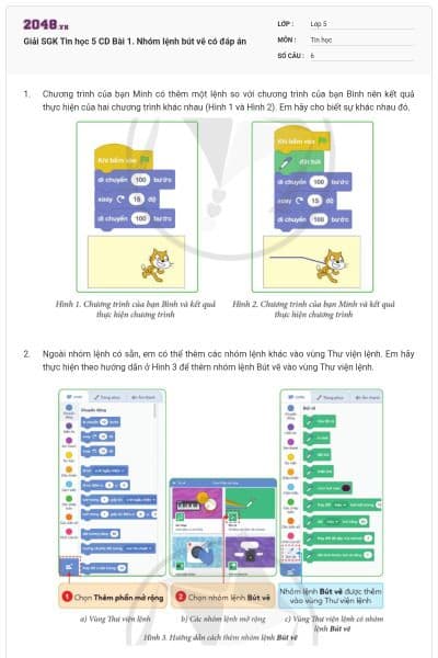Giải SGK Tin học 5 CD Bài 1. Nhóm lệnh bút vẽ có đáp án
