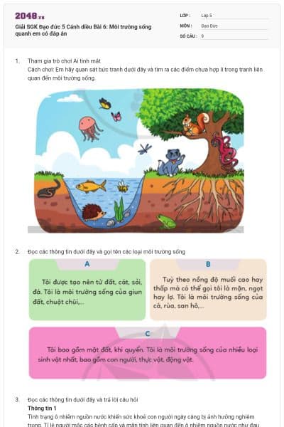 Giải SGK Đạo đức 5 Cánh diều Bài 6: Môi trường sống quanh em có đáp án