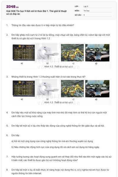 Giải SGK Tin học 9 Kết nối tri thức Bài 1. Thế giới kĩ thuật số có đáp án