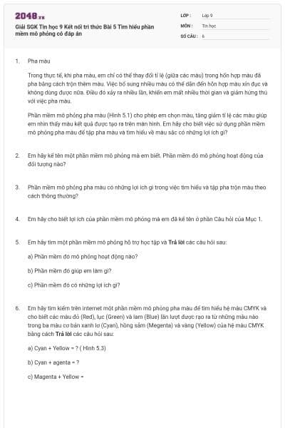 Giải SGK Tin học 9 Kết nối tri thức Bài 5 Tìm hiểu phần mềm mô phỏng có đáp án