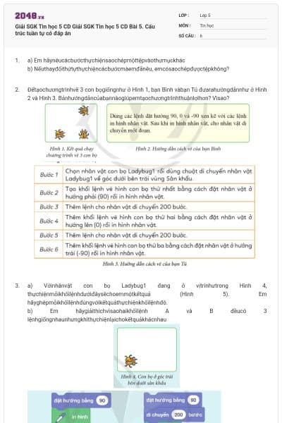 Giải SGK Tin học 5 CD Giải SGK Tin học 5 CD Bài 5. Cấu trúc tuần tự có đáp án