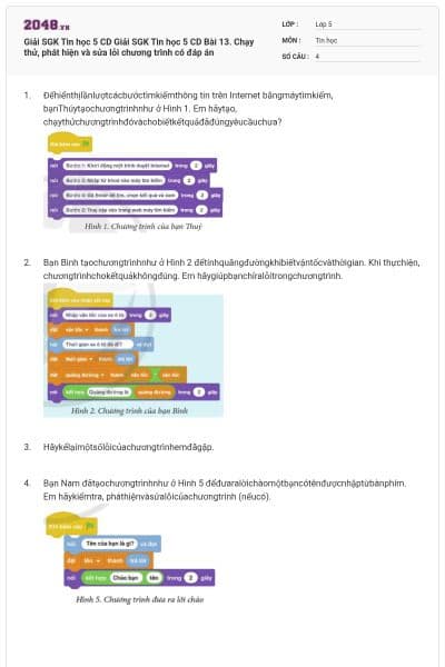 Giải SGK Tin học 5 CD Giải SGK Tin học 5 CD Bài 13. Chạy thử, phát hiện và sửa lỗi chương trình  có đáp án