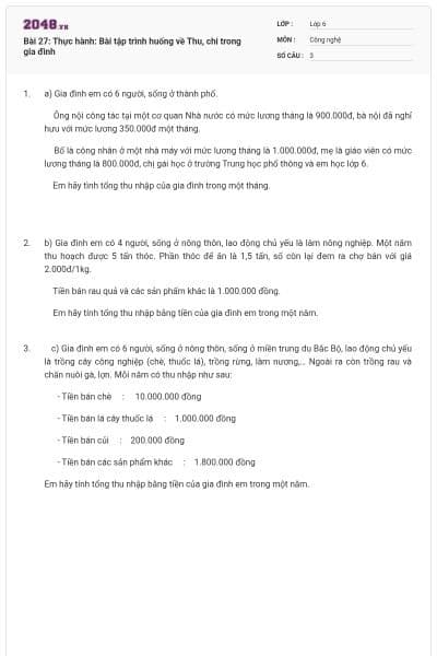 Bài 27: Thực hành: Bài tập trình huống về Thu, chi trong gia đình