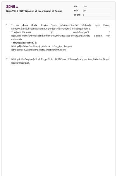 Soạn Văn 9 KNTT Ngọc nữ về tay chân chủ có đáp án