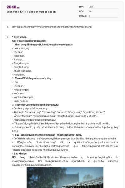 Soạn Văn 9 KNTT Tiếng đàn mưa có đáp án