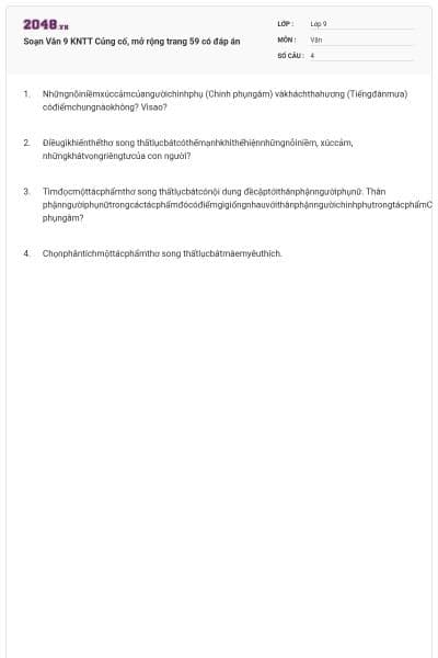 Soạn Văn 9 KNTT Củng cố, mở rộng trang 59 có đáp án