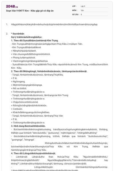 Soạn Văn 9 KNTT Kim - Kiều gặp gỡ  có đáp án