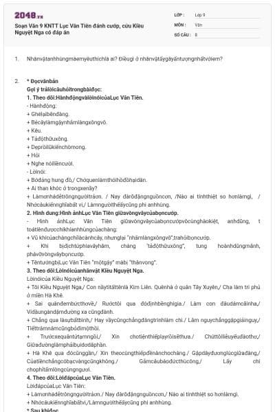 Soạn Văn 9 KNTT Lục Vân Tiên đánh cướp, cứu Kiều Nguyệt Nga có đáp án