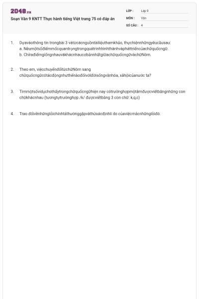 Soạn Văn 9 KNTT Thực hành tiếng Việt trang 75 có đáp án