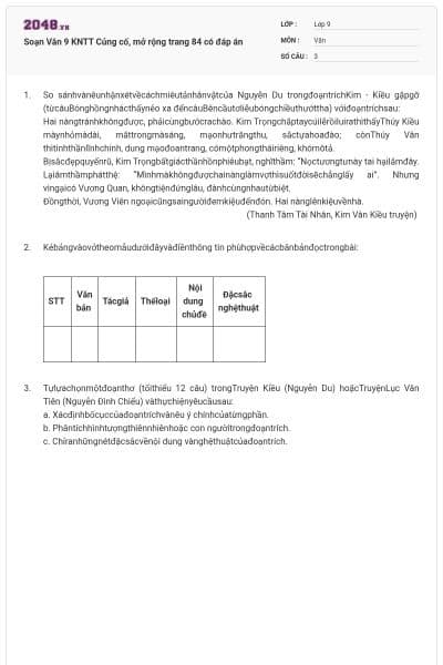 Soạn Văn 9 KNTT Củng cố, mở rộng trang 84 có đáp án