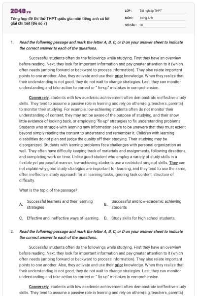Tổng hợp đề thi thử THPT quốc gia môn tiếng anh có lời giải chi tiết (Đề số 7)