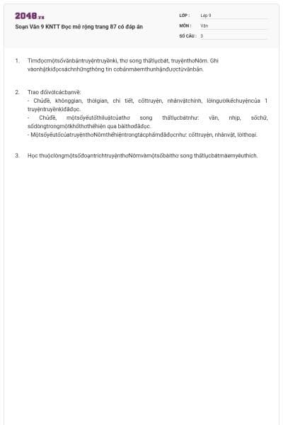 Soạn Văn 9 KNTT Đọc mở rộng trang 87 có đáp án