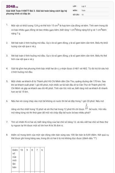 Giải SGK Toán 9 KNTT Bài 3. Giải bài toán bằng cách lập hệ phương trình  có đáp án