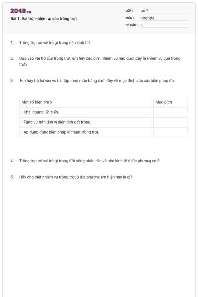 Bài 1: Vai trò, nhiệm vụ của trồng trọt