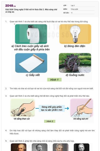 Giải SGK Công nghệ 5 Kết nối tri thức Bài 2. Nhà sáng chế có đáp án
