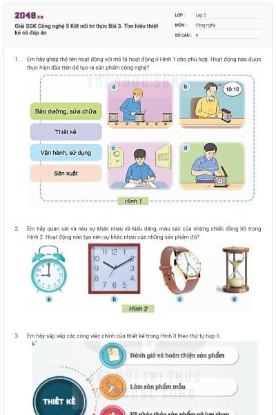 Giải SGK Công nghệ 5 Kết nối tri thức Bài 3. Tìm hiểu thiết kế có đáp án