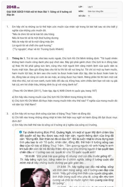 Giải SGK GDCD 9 Kết nối tri thức Bài 1: Sống có lí tưởng có đáp án