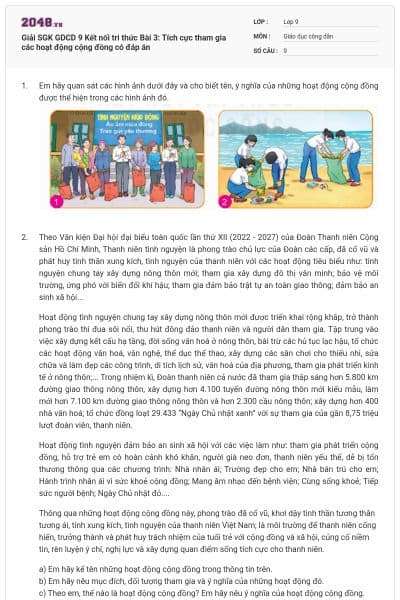 Giải SGK GDCD 9 Kết nối tri thức Bài 3: Tích cực tham gia các hoạt động cộng đồng có đáp án