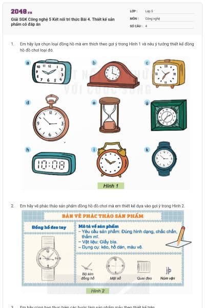 Giải SGK Công nghệ 5 Kết nối tri thức Bài 4. Thiết kế sản phẩm có đáp án