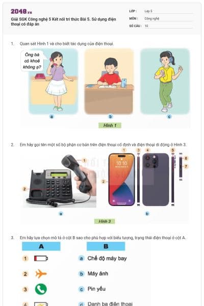 Giải SGK Công nghệ 5 Kết nối tri thức Bài 5. Sử dụng điện thoại có đáp án