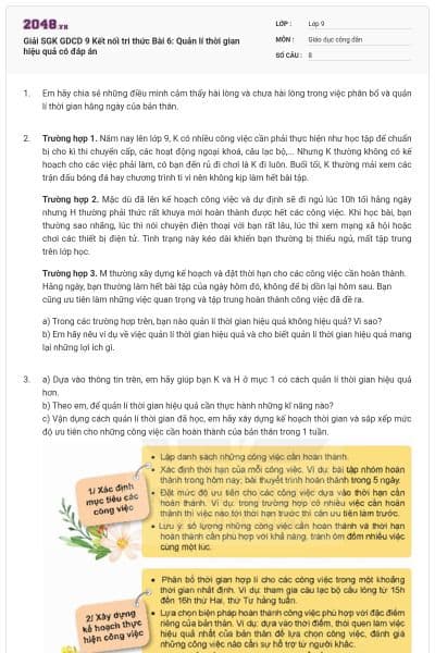 Giải SGK GDCD 9 Kết nối tri thức Bài 6: Quản lí thời gian hiệu quả có đáp án