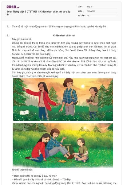 Soạn Tiếng Việt 5 CTST Bài 1: Chiều dưới chân núi có đáp án