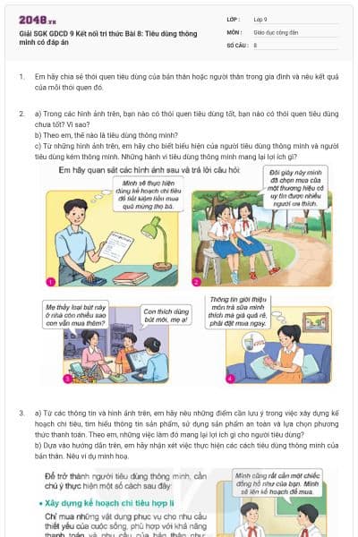 Giải SGK GDCD 9 Kết nối tri thức Bài 8: Tiêu dùng thông minh có đáp án