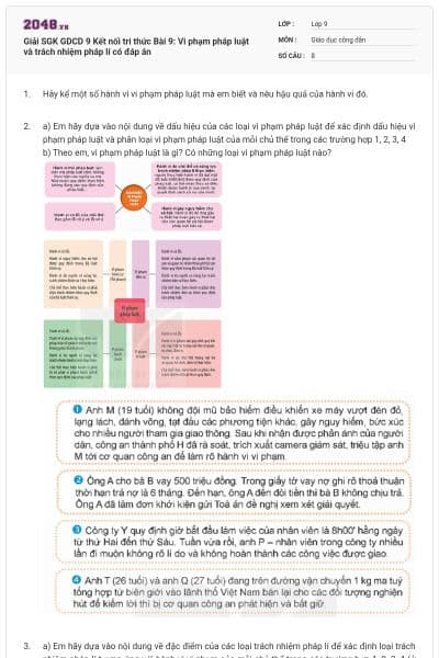 Giải SGK GDCD 9 Kết nối tri thức Bài 9: Vi phạm pháp luật và trách nhiệm pháp lí có đáp án