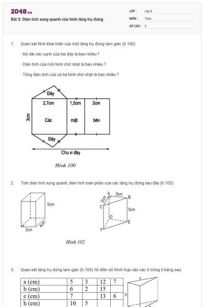 Bài 5: Diện tích xung quanh của hình lăng trụ đứng