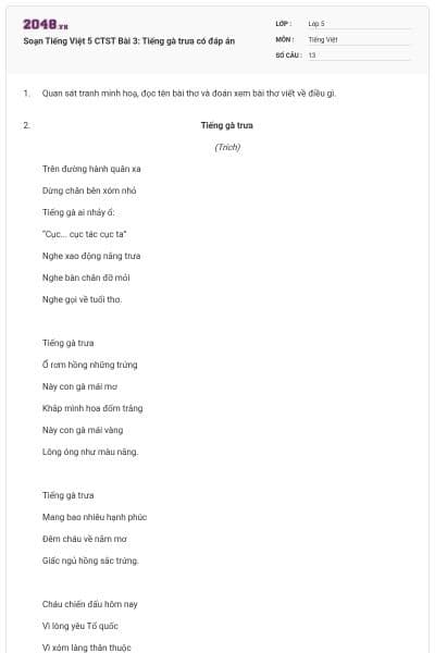 Soạn Tiếng Việt 5 CTST Bài 3: Tiếng gà trưa có đáp án