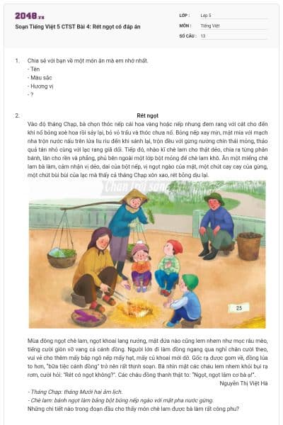 Soạn Tiếng Việt 5 CTST Bài 4: Rét ngọt có đáp án