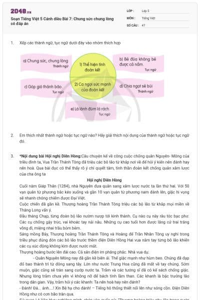 Soạn Tiếng Việt 5 Cánh diều Bài 7: Chung sức chung lòng có đáp án