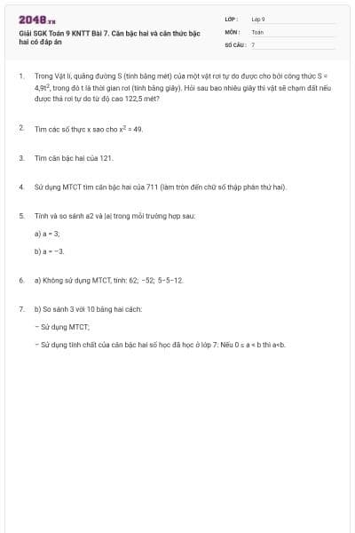 Giải SGK Toán 9 KNTT Bài 7. Căn bậc hai và căn thức bậc hai có đáp án
