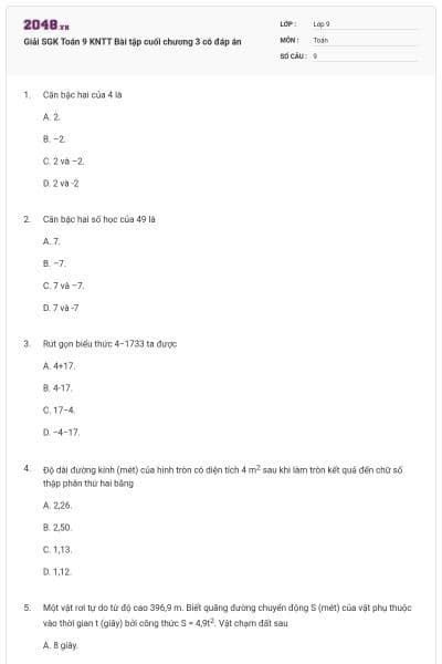 Giải SGK Toán 9 KNTT Bài tập cuối chương 3 có đáp án