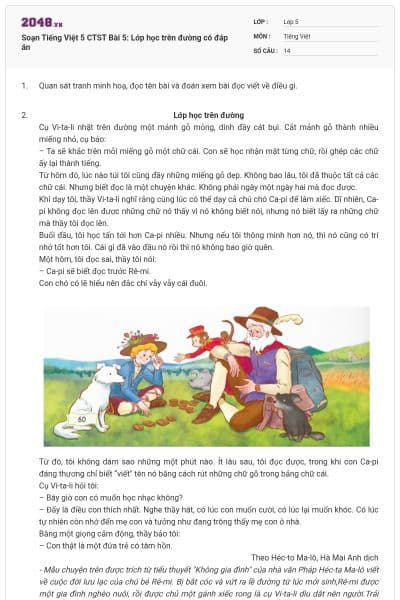 Soạn Tiếng Việt 5 CTST Bài 5: Lớp học trên đường có đáp án