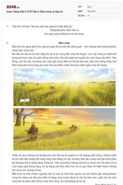 Soạn Tiếng Việt 5 CTST Bài 4: Mùa vừng có đáp án