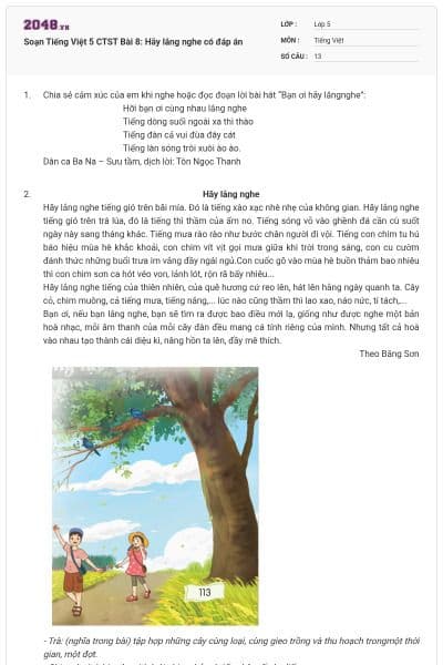 Soạn Tiếng Việt 5 CTST Bài 8: Hãy lắng nghe có đáp án