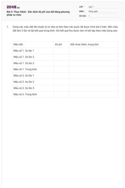 Bài 5: Thực Hành : Xác định độ pH của đất bằng phương pháp so màu