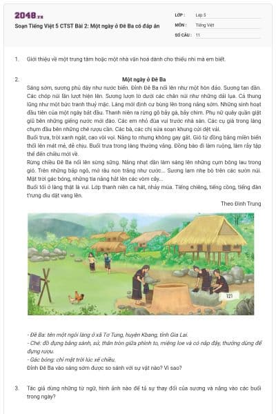 Soạn Tiếng Việt 5 CTST Bài 2: Một ngày ở Đê Ba có đáp án