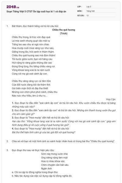 Soạn Tiếng Việt 5 CTST Ôn tập cuối học kì 1 có đáp án