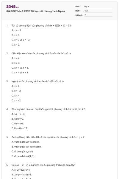 Giải SGK Toán 9 CTST Bài tập cuối chương 1 có đáp án