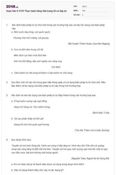 Soạn Văn 9 CTST Thực hành tiếng Việt trang 20 có đáp án