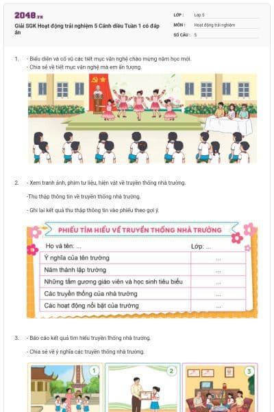 Giải SGK Hoạt động trải nghiệm 5 Cánh diều Tuần 1 có đáp án