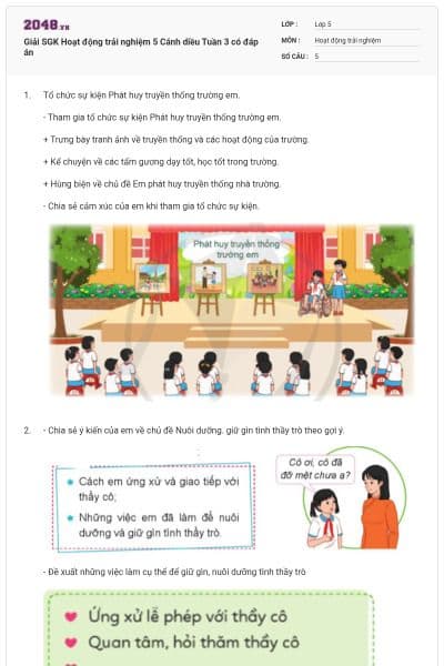 Giải SGK Hoạt động trải nghiệm 5 Cánh diều Tuần 3 có đáp án