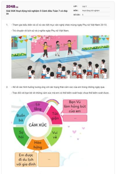 Giải SGK Hoạt động trải nghiệm 5 Cánh diều Tuần 7 có đáp án