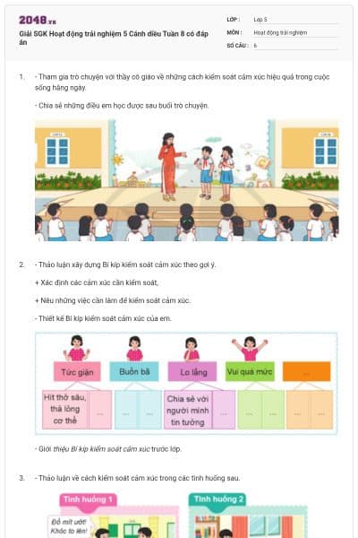 Giải SGK Hoạt động trải nghiệm 5 Cánh diều Tuần 8 có đáp án